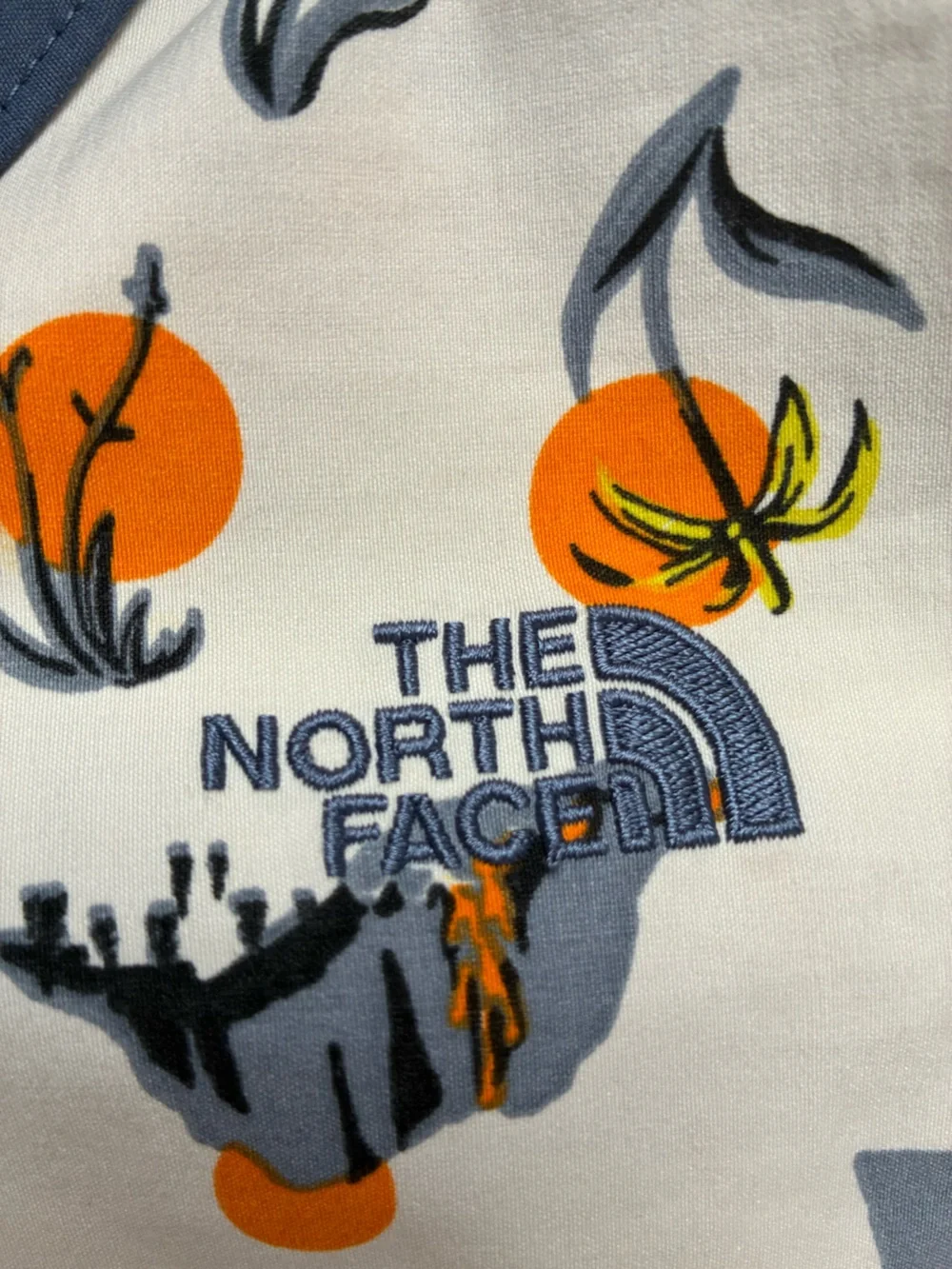 EUC The North Face Blue Floral Hooded Pullover Jacket Size M Outdoor Anorak